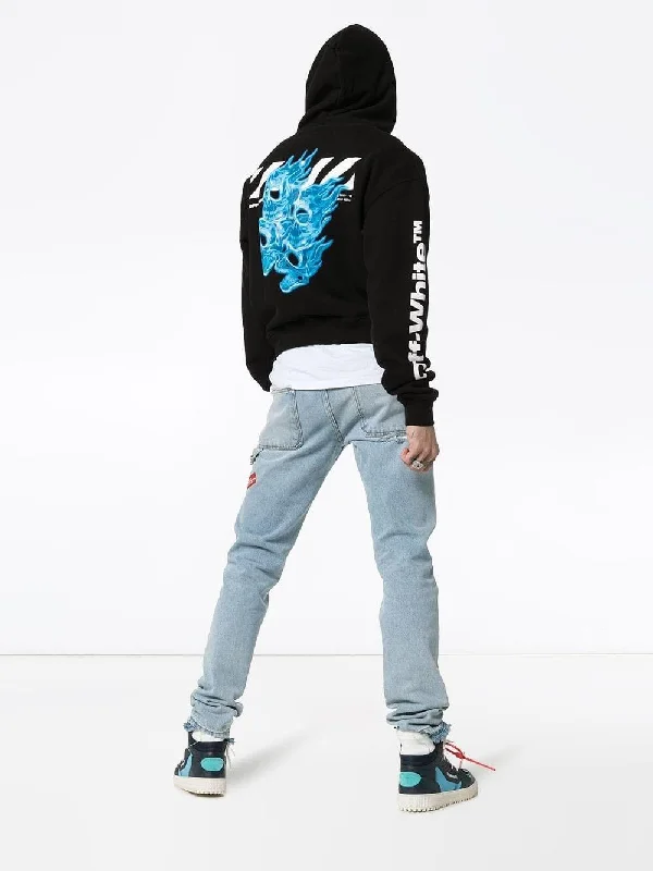 Off-White Blue Flaming Diag Skull Hoodie Black Off-White Blue Flaming Diag Skull Hoodie Black