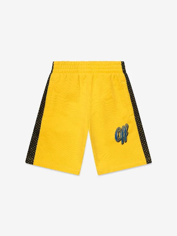 Off-White Boys Baseball Logo Mesh Shorts in Yellow Off-White Boys Baseball Logo Mesh Shorts in Yellow