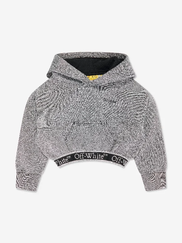 Off-White Girls Bookish Logo Band Cropped Hoodie in Grey Off-White Girls Bookish Logo Band Cropped Hoodie in Grey