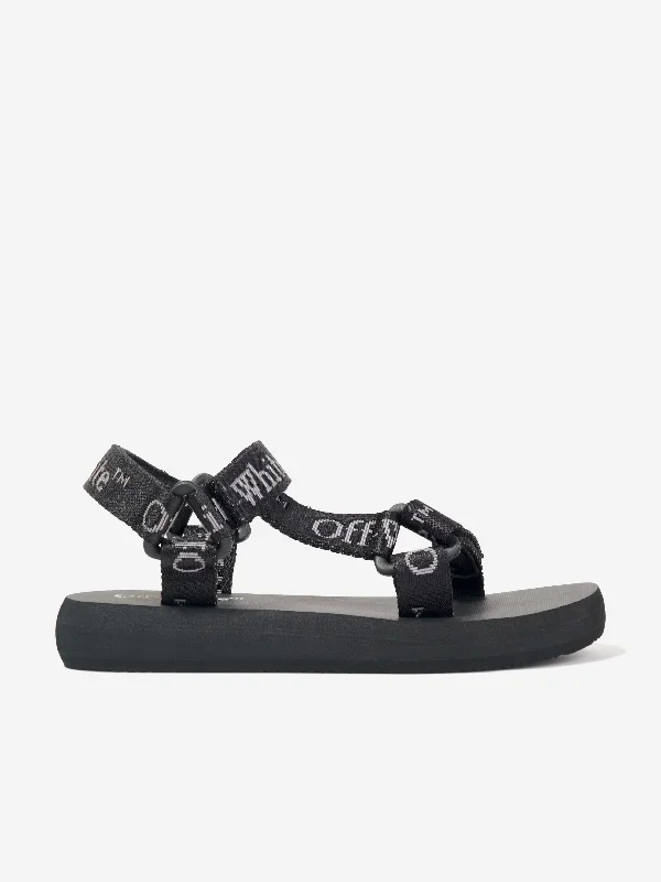Off-White Kids Bookish Logo Band Trek Sandals in Black Off-White Kids Bookish Logo Band Trek Sandals in Black