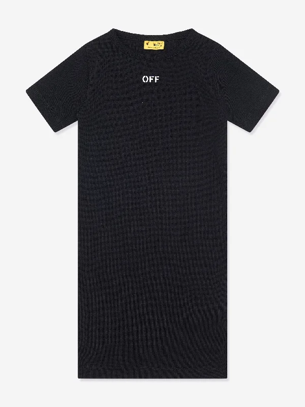 Off-White Girls Off Stamp Ribbed Dress in Black Off-White Girls Off Stamp Ribbed Dress in Black