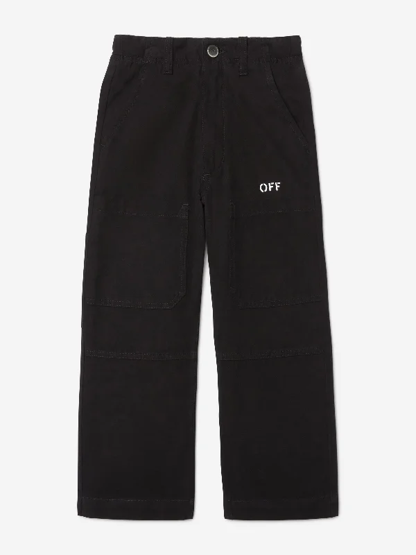 Off-White Boys Off Stamp Clear Worker Trousers in Black Off-White Boys Off Stamp Clear Worker Trousers in Black