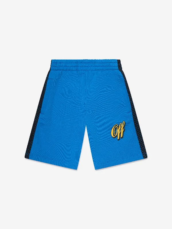 Off-White Boys Baseball Logo Mesh Shorts in Blue Off-White Boys Baseball Logo Mesh Shorts in Blue