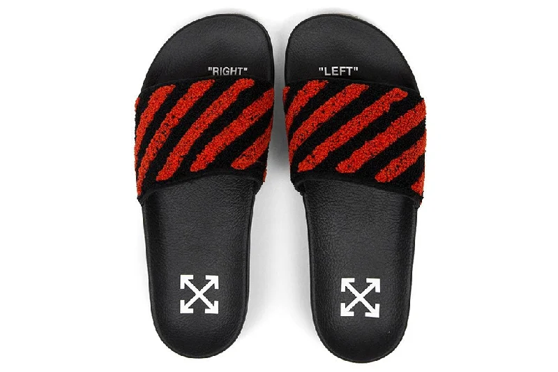 Off-White Flyknit Slider sandal in white/red