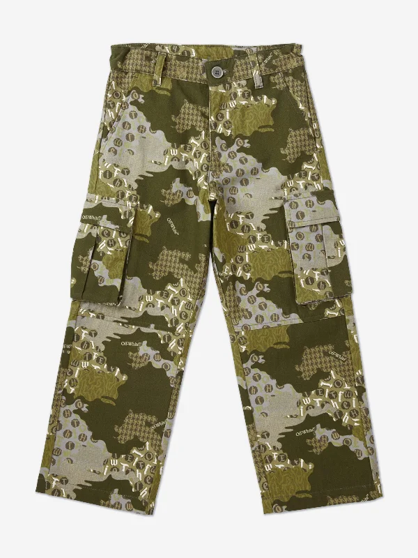 Off-White Boys Crazy Camo Cargo Trousers in Green Off-White Boys Crazy Camo Cargo Trousers in Green