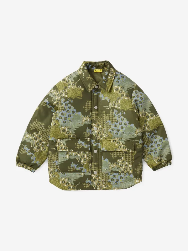 Off-White Boys Crazy Camo Padded Jacket in Green Off-White Boys Crazy Camo Padded Jacket in Green