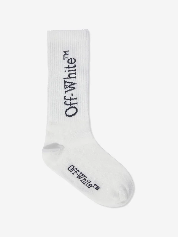 Off-White Kids Bookish Logo Socks in White Off-White Kids Bookish Logo Socks in White