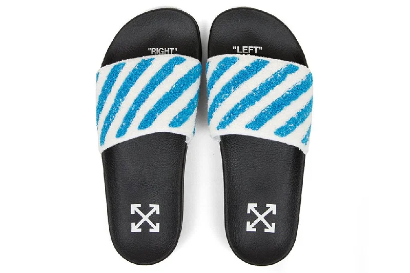 Off-White Flyknit Slider sandal in white/blue
