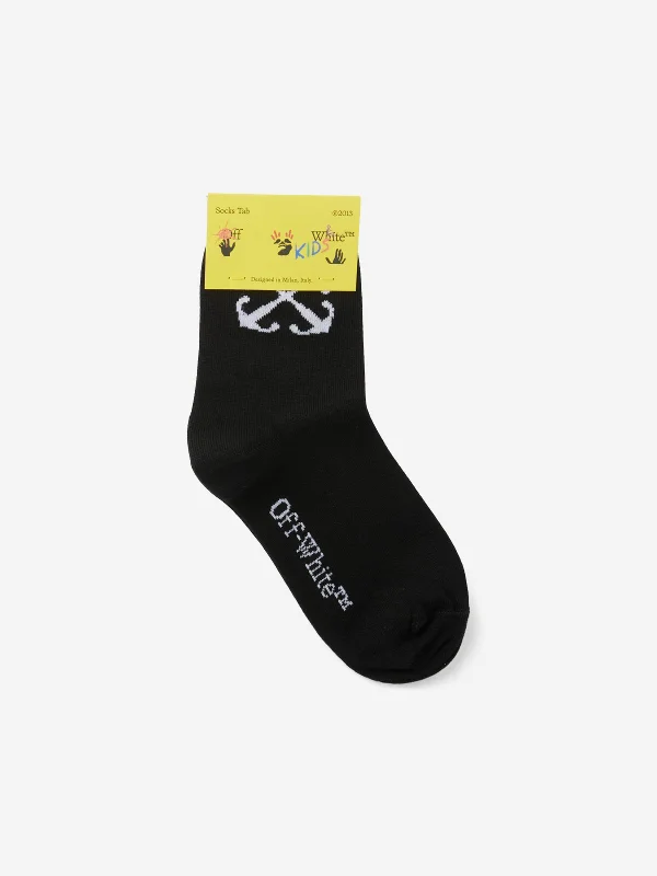 Off-White Kids Arrow Mid High Socks in Black Off-White Kids Arrow Mid High Socks in Black