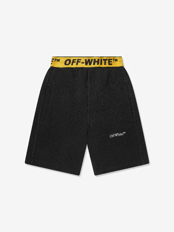 Off-White Boys Industrial Logo Band Sweat Shorts in Black Off-White Boys Industrial Logo Band Sweat Shorts in Black